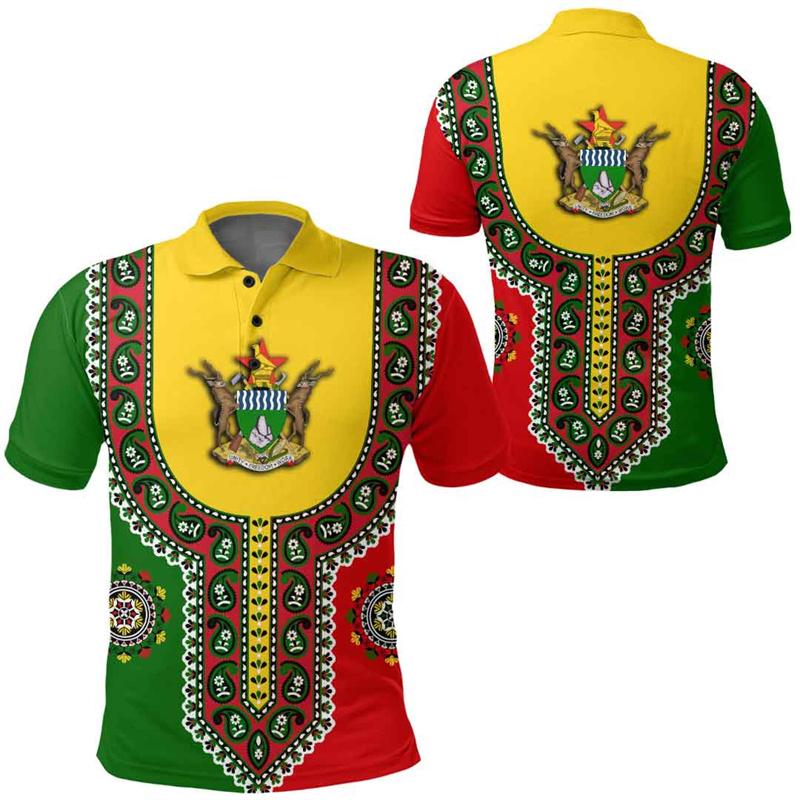 Letné polokošele s 3D potlačou Zimbabwe s klopou, módne ležérne pánske polokošele s krátkym rukávom