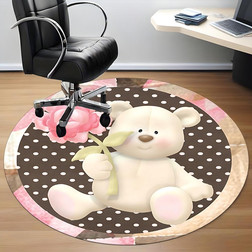 1pc Bear RoseChair Carpet for Office, Indoor Non-Slip Washable Polyester Fiber Carpet, Mat For Office, Machine Washable