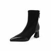 7CM French niche splicing elastic thin boots 2025 autumn and winter new pointed thick heel rear zipper high heel short boots