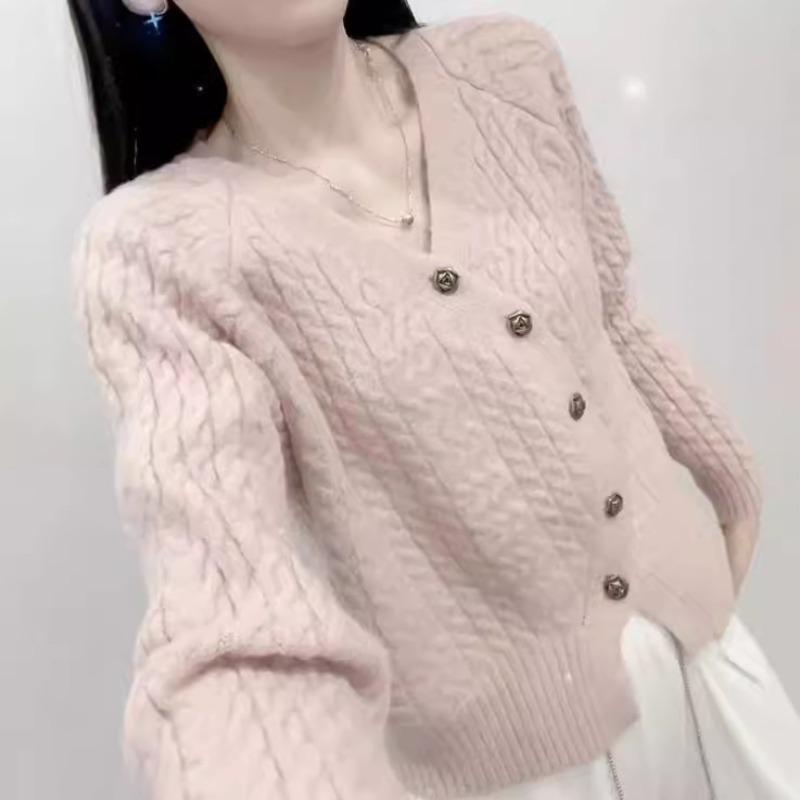 Autumn and Winter New Knitted Cardigan Women's Coat Twist Design Sense Retro Versatile Short Irregular Sweater Trend