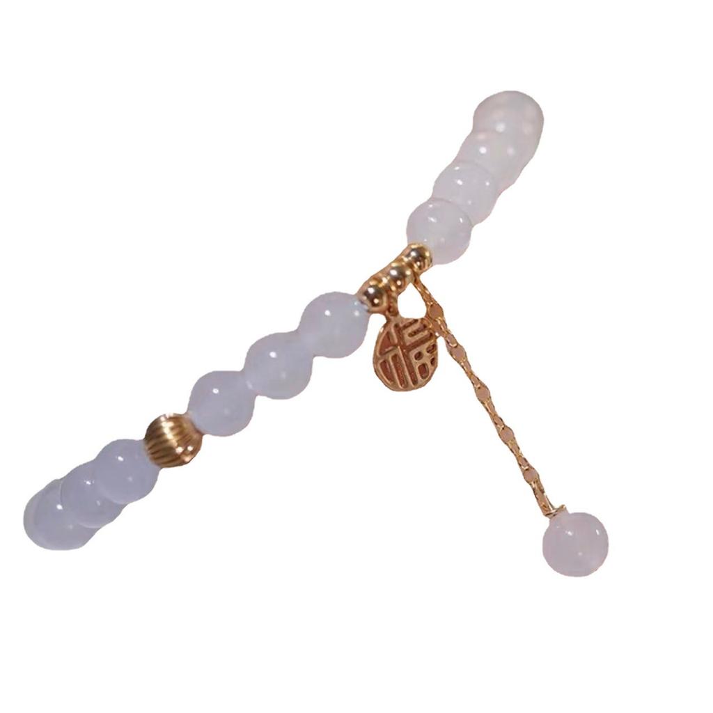 White Jade Fortune Bracelet, Natural Hetian Jade White Jade Bracelet, Chinese Style Long Chain White Jade Bracelet with Fortune Charm, Niche for