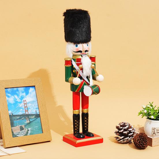 Wooden Nutcracker Decor 30cm Hand-Painted Soldier with Moving Jaw Christmas Mantel & Tree Decoration