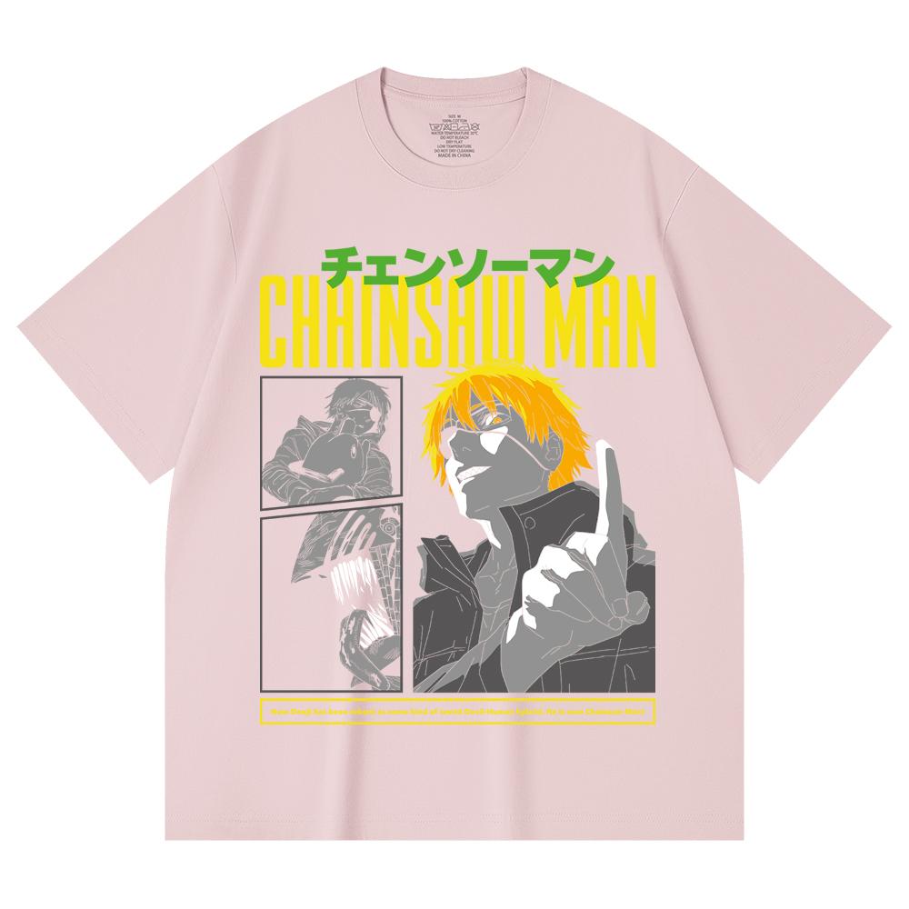 230 Gsm 100% Cotton Chainsaw Man V45 Denji Print Unisex Heavy Cotton T Shirt
