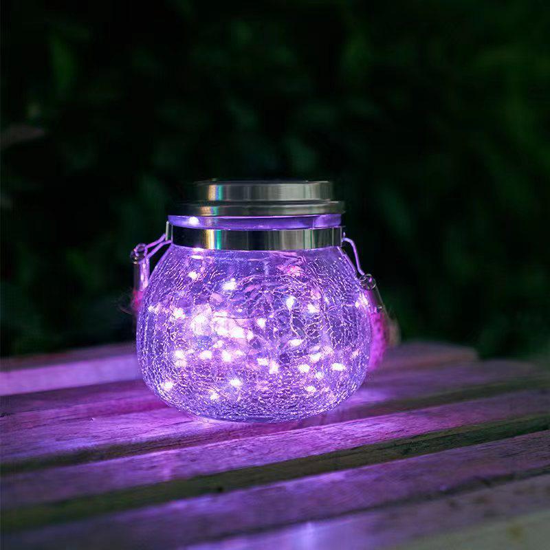 Solar Crackle Glass Mason Jar Hanging LED Lights for Outdoor Decor