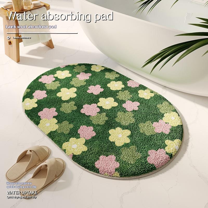 

VIKAMA Літній зелений килим з штучного кашеміру, Водопоглинаючий та протиковзкий килимок для підлоги у ванній кімнаті, Домашній декор килимок для підлоги у спальні 40x60cm 16x24inch