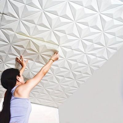 35*35cm 3D Foam Ceiling Self-adhesive Waterproof Wall Stickers Anti-collision Peel and Stick Background Wallpaper Bed Room Decor