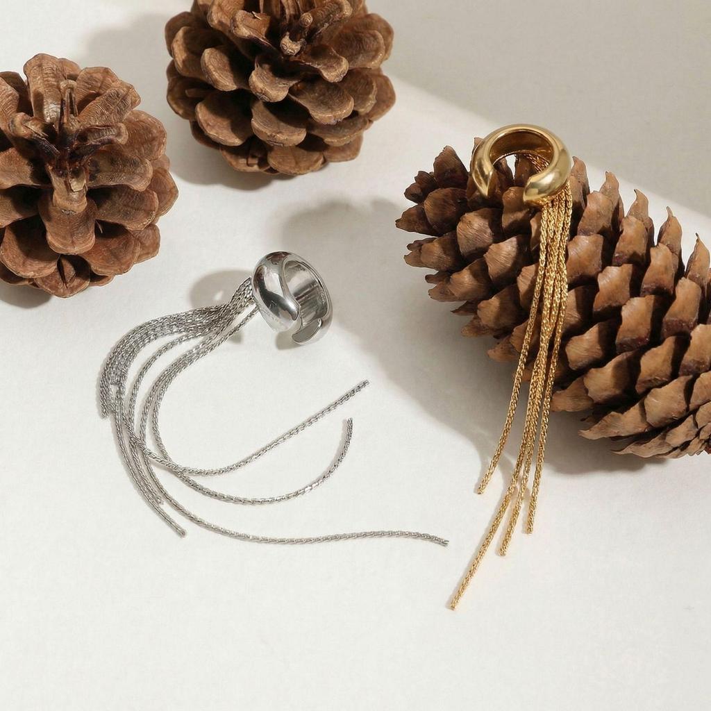 Minimalist High-End Glossy Tassel Ear Cuff No-Piercing Titanium Steel Luxury Earring