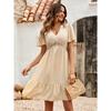 Ladies Dress Superior Quality Summer V Neck Short Sleeve High Waist A Line Sale Dresses
