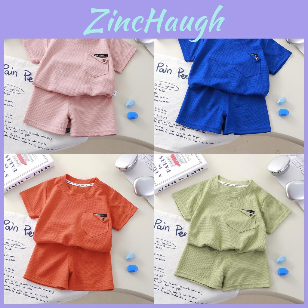 Kids Summer Waffle Short Sleeve Set With Soft Polyester For Toddler Active Play