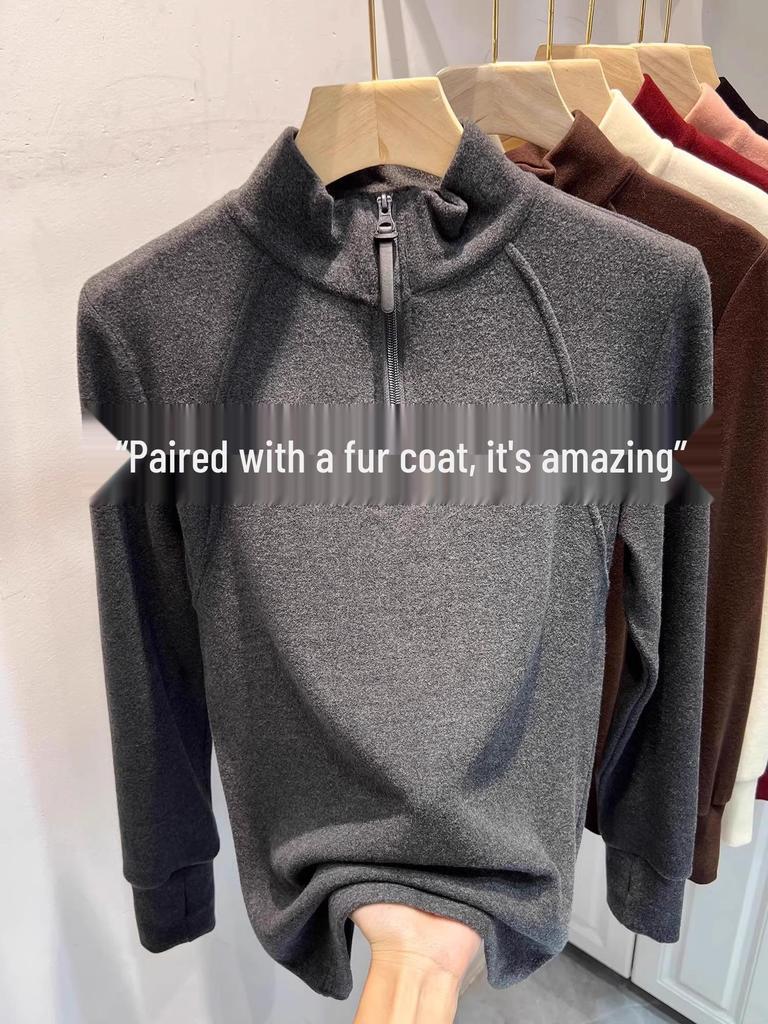Women's Thickened Double-Sided Fleece Half-Zip Sweatshirt for Autumn and Winter
