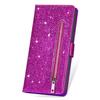 (Purple) Zipper Pocket Case for Samsung Galaxy S24 Ultra Card Holder Glitter Wallet Case Wrist Strap Pu Leather Magnetic Closure