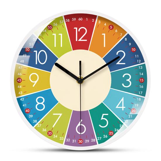 Wall Clock Scientific Design Easy To Read Silent Non-Ticking Battery Operated Colorful Clock Classroom Nursery Time Learn Tool