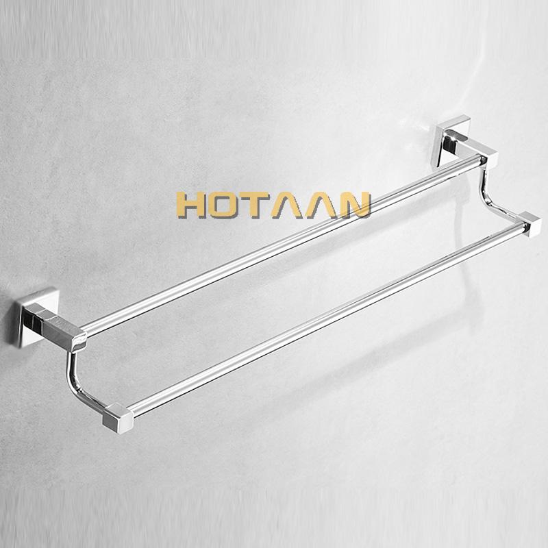 . Chrome Finish Stainless Steel Bathroom Accessory Double Towel Bar Towel Rail Towel Holder 60cm YT-10798