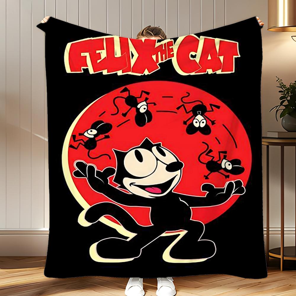 Classic Cartoon Felix the Cat Throw Soft Coral Fleece Blanket 310gsm Fluffy Warm Throw for Sofa Bed Couch Bedroom Decor