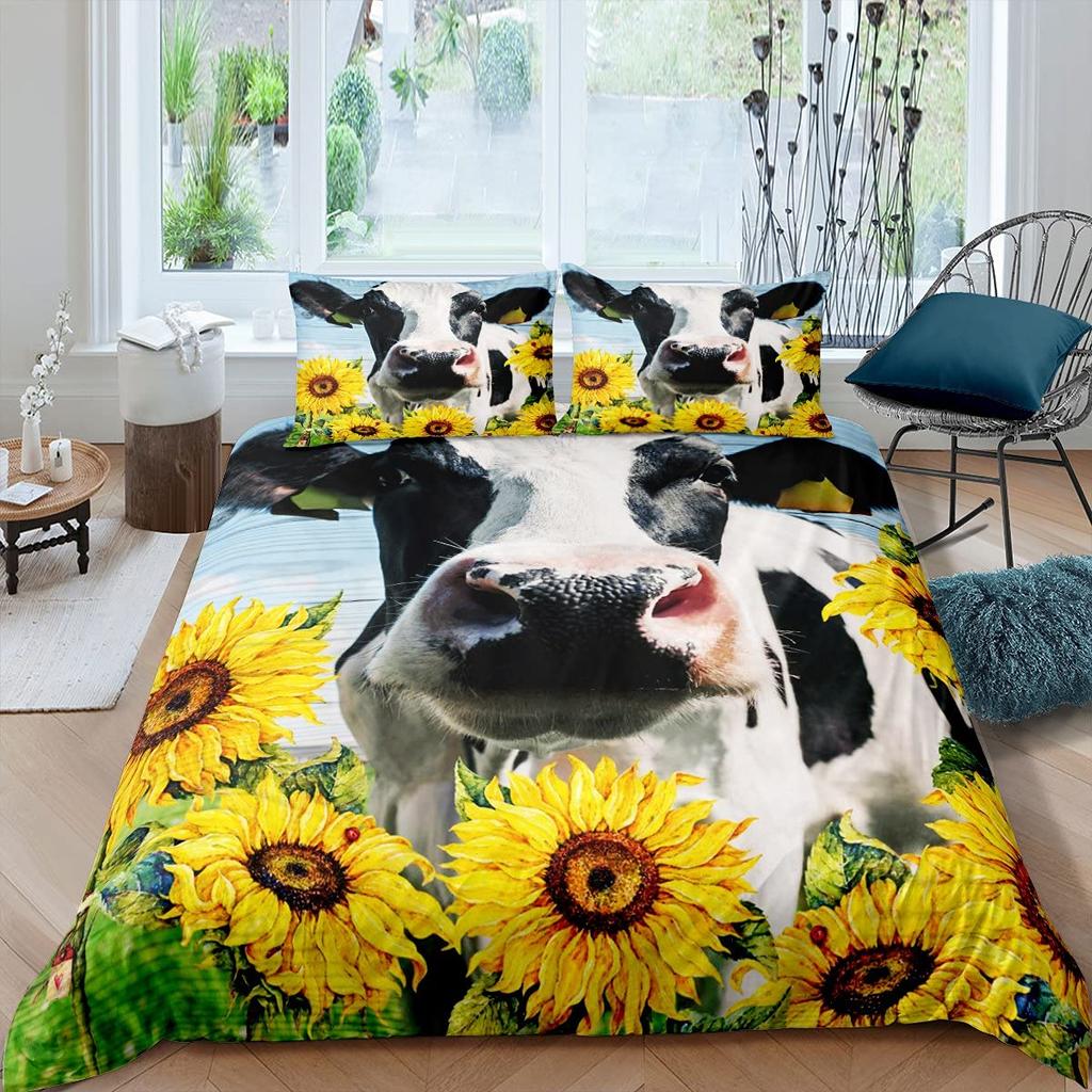 Kuh Bettbezug Set Twin King Size Liebliches Bauernhaus Tier Bettwäsche Set Mikrofaser Bettdeckenbezug Für Teenager Erwachsene Zimmerdeko