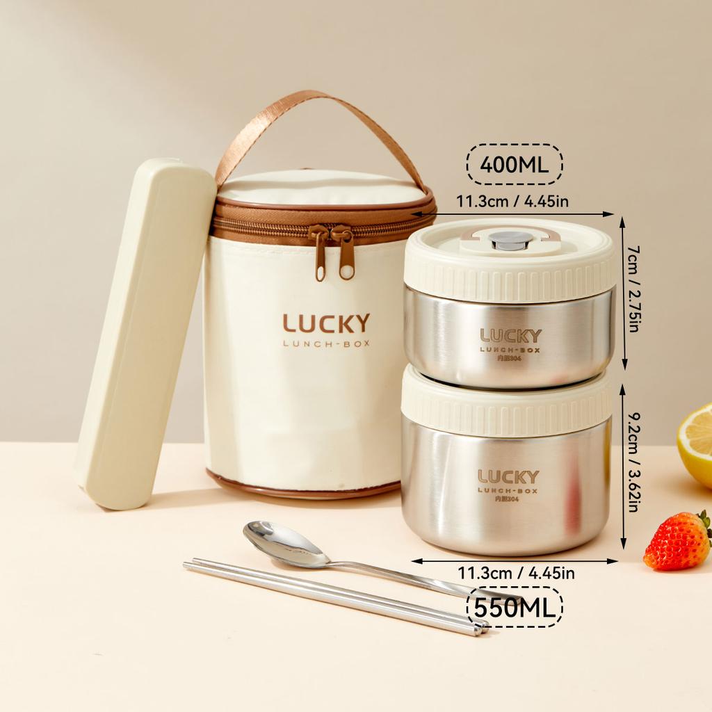 304 Stainless Steel Vacuum Thermal Lunch Box With Handle Portable Leak Proof Insulated Bento Box For Students Adults