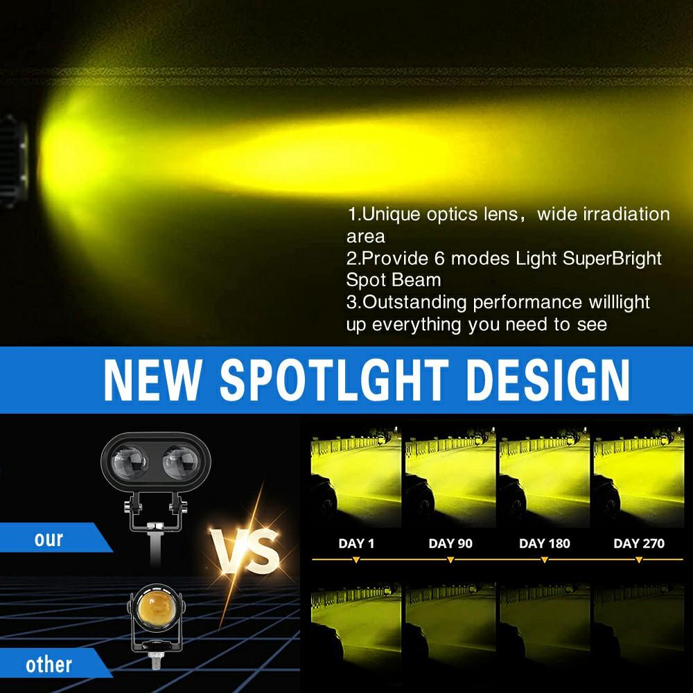 2Pcs Motorcycle LED Spotlight Long Focus Dual Lens High Brightness Off Road IP68 Waterproof Strobe Light