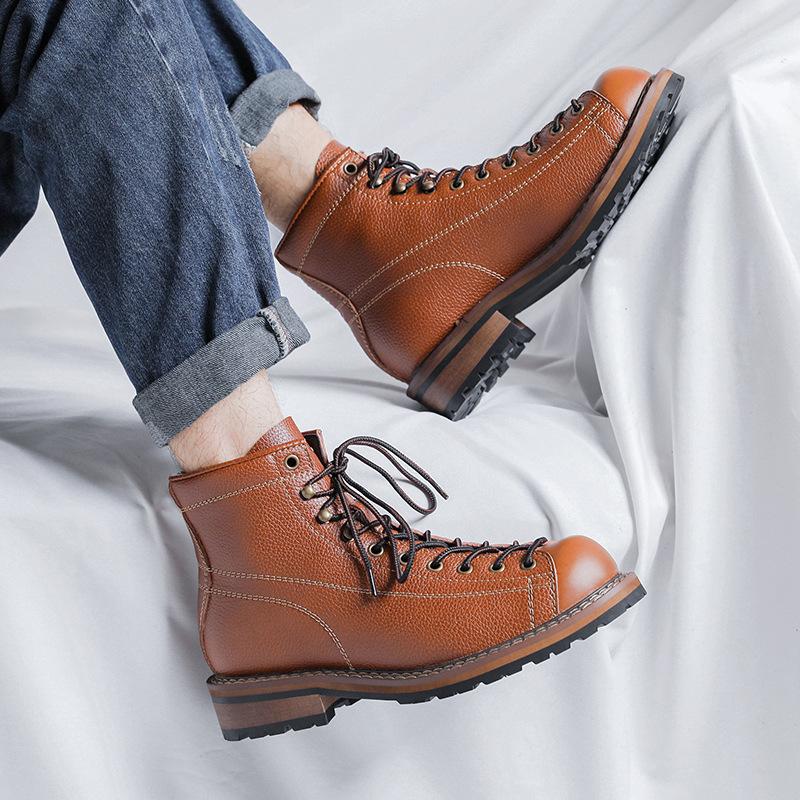 2025 New Retro Tooling Boots Men's High-top British Style Martin Boots Trendy Men's Leather Boots Spring and Autumn 8199-R