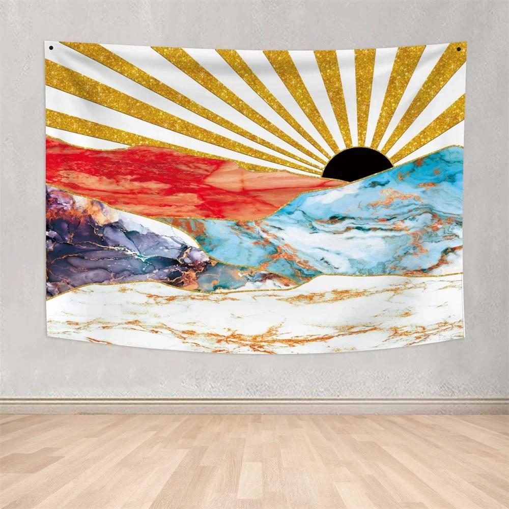 Retro 70s Tapestry Floral Pattern Rainbow Sun Landscape Abstract Art 60s Vintage Boho Home Decor Wall Hanging