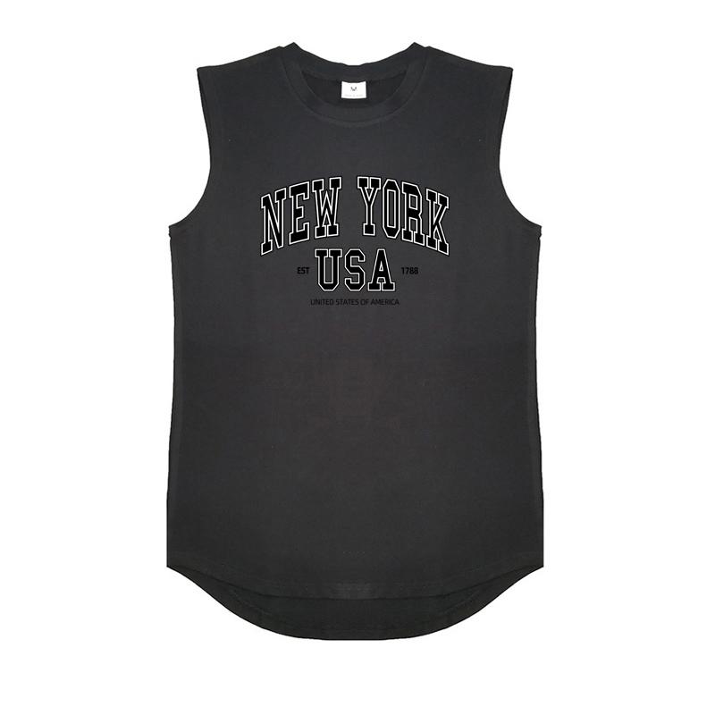 Summer Round Neck 3D USA New York Alphabet Printed Top Fashionable Casual Sleeveless Vest Men's T-shirts