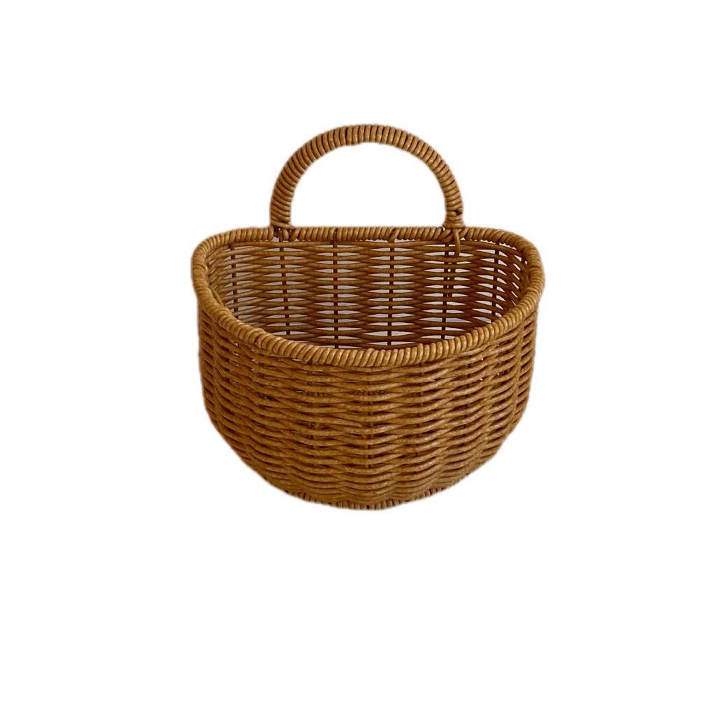 Retro Woven Rattan Storage Basket: Wall-Mountable Handheld Basket for Household Fruit & Vegetables