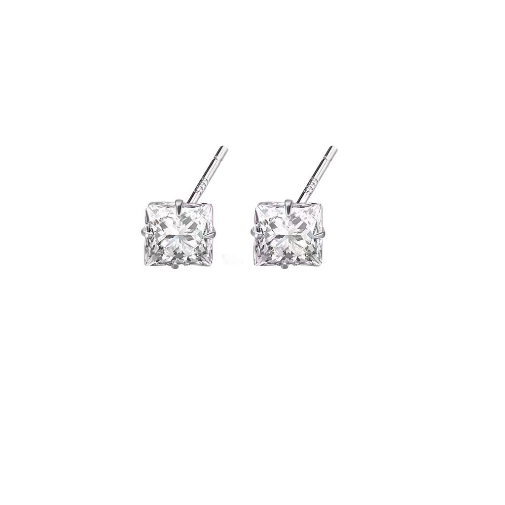 Silver Needle, Sugar Cube, Zircon Ear Studs - Exquisite Mini Style Earrings for Protecting Ear Holes. Water Droplet-shaped Earrings with Diamonds.