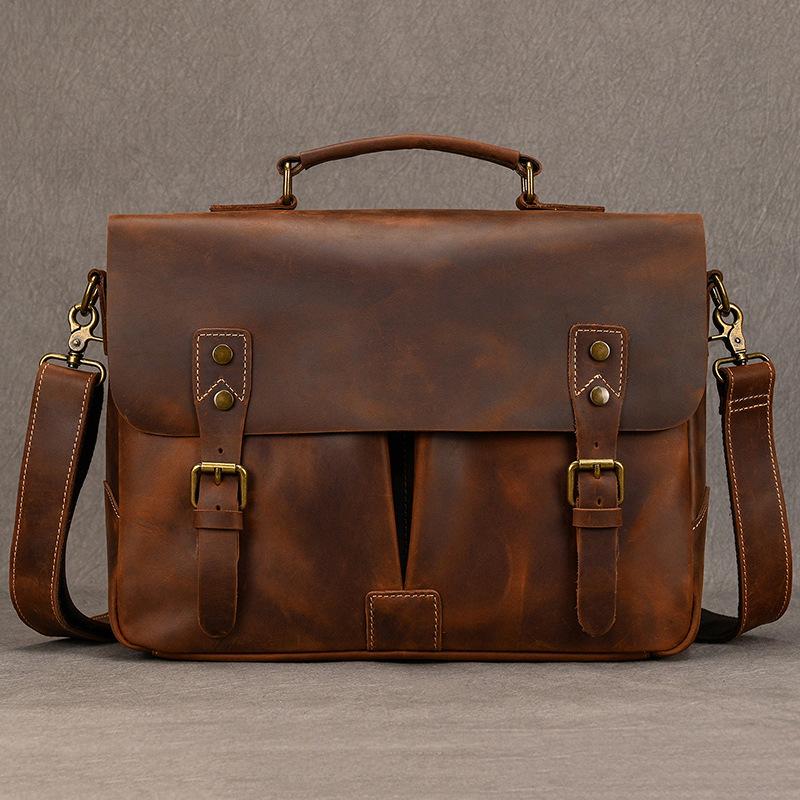 Crazy Horse Leder Aktentasche Retro Leder Handtasche 16 Zoll Pendler Computertasche Herren Schulter Messenger Bag