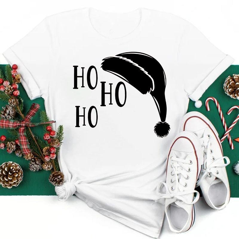 Women's Christmas Collection Printed Plus Size Trendy Letter Pure Cotton Short Sleeved T-Shirts Women’s