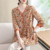 Plus Size Women's T-shirt Autumn and Winter  Ing Shirt Floral Shirt Loose Comfortable Casual V-Neck Tops