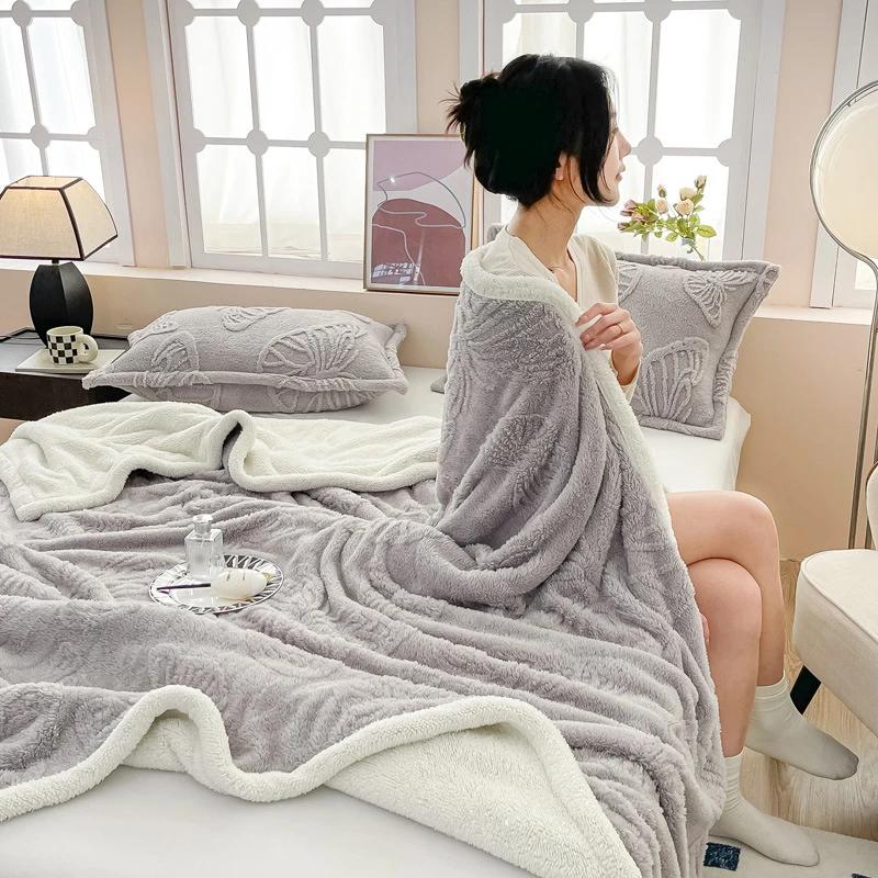 New Butterfly Tafu Velvet Blanket Warm Autumn Winter Soft Fluffy Bed Sofa Blankets Office Nap 2 Layer Thickened Throw Blanket
