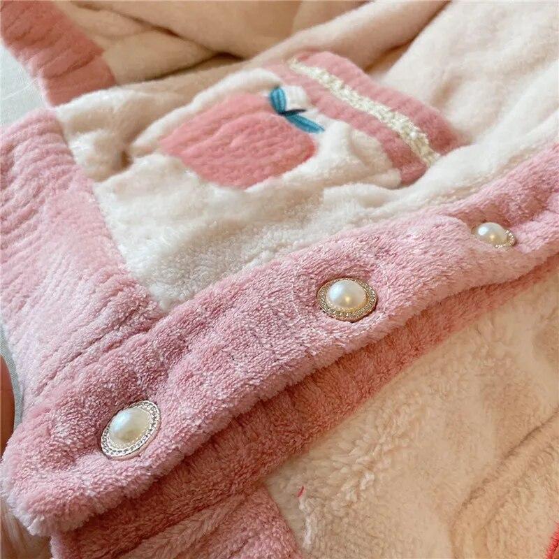 Podzim Zima Kawaii Kreslené pyžamové soupravy Ženy Pyžama Teplá flanelka Loung Noční prádlo Dívka Pijama Mujer Noční kostýmky Domácí oblečení PJ