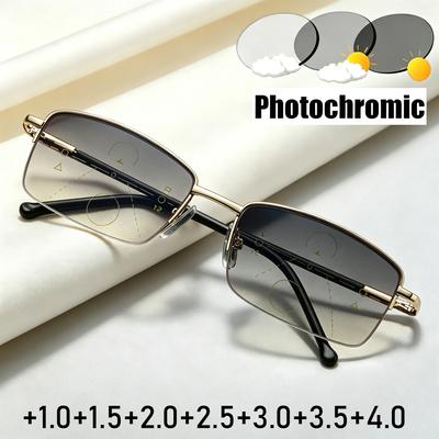 Business Men Bifocal Reading Glasses Luxury Outdoor Color Changing Photochromic Sunglasses Finished Prescritpion Eyewear To +4.0
