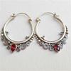 Vintage Silver Color Water Droplet Inlaid Red Zircon Earrings Exquisite Metal Carving Spiral Hoop Earrings for Women Accessories