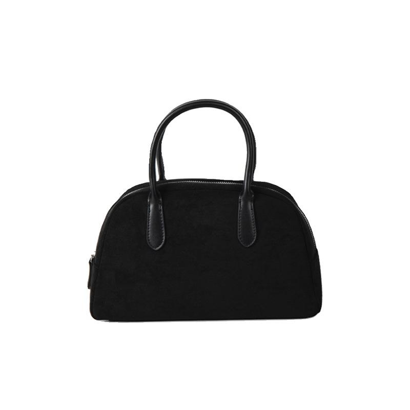 Vintage Faux Suede Women'S Boston Handbags Luxury Retro Ladies Small Top-Handle Shoulder Bag Fashion Female Bowling Tote Purse