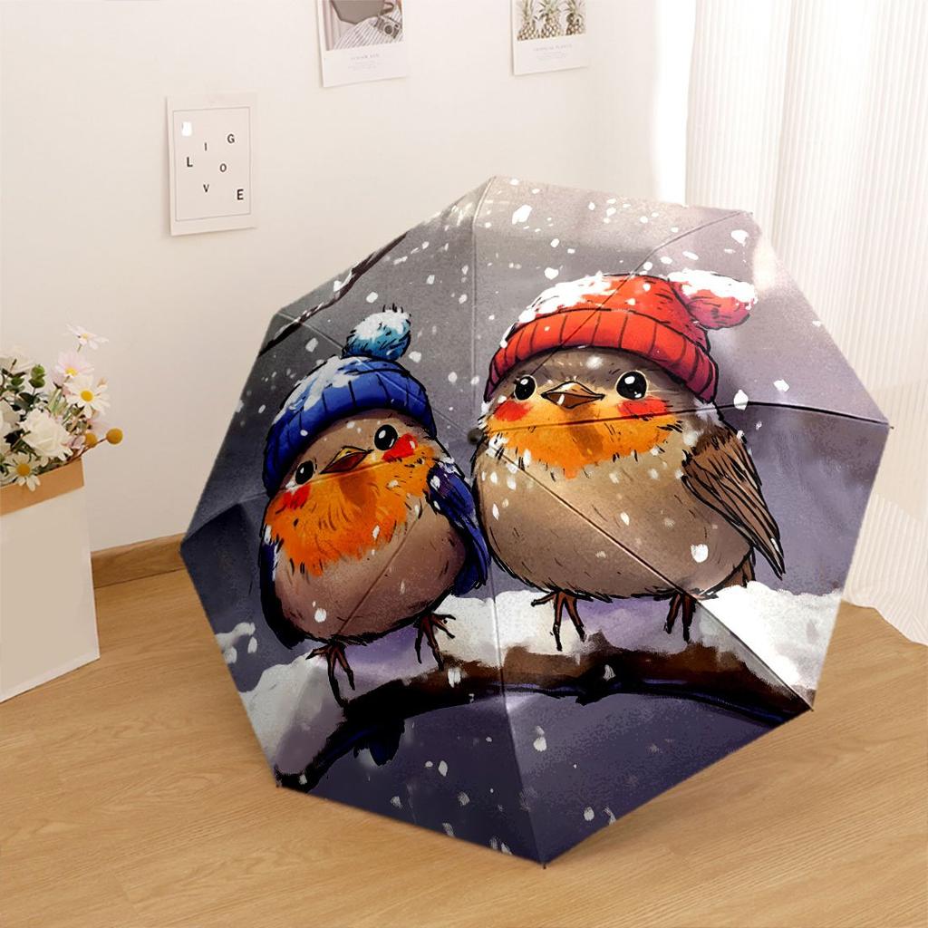 Colorful Bird In A Floral Wonderland Portable Automatic Umbrella Compact 8 Rib Design Foldable Design All Season Travel Compact Folding Umbrella For