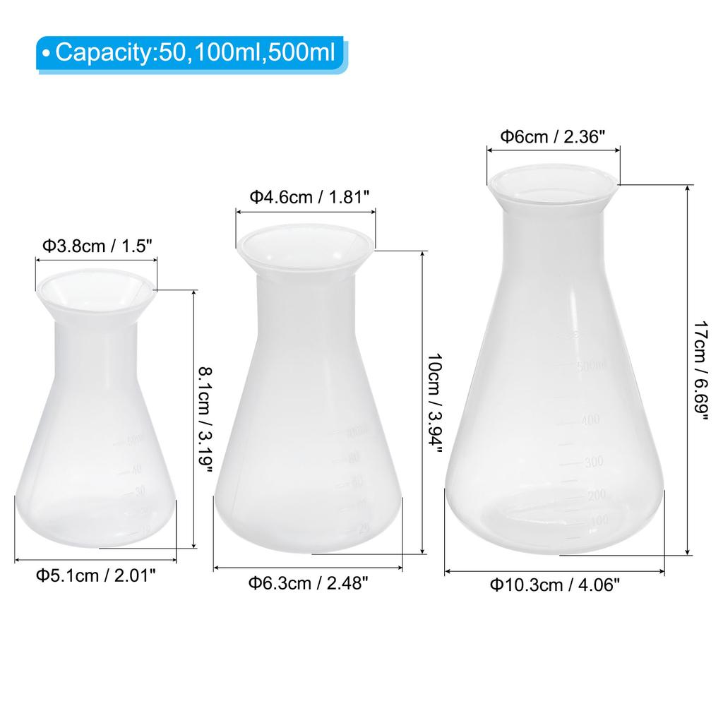 1-5 Stück 50-1000ml Labor Kunststoff Erlenmeyerkolben Weithals Konischer Kolben für Laborversuch Klarer Konischer Behälter Flasche
