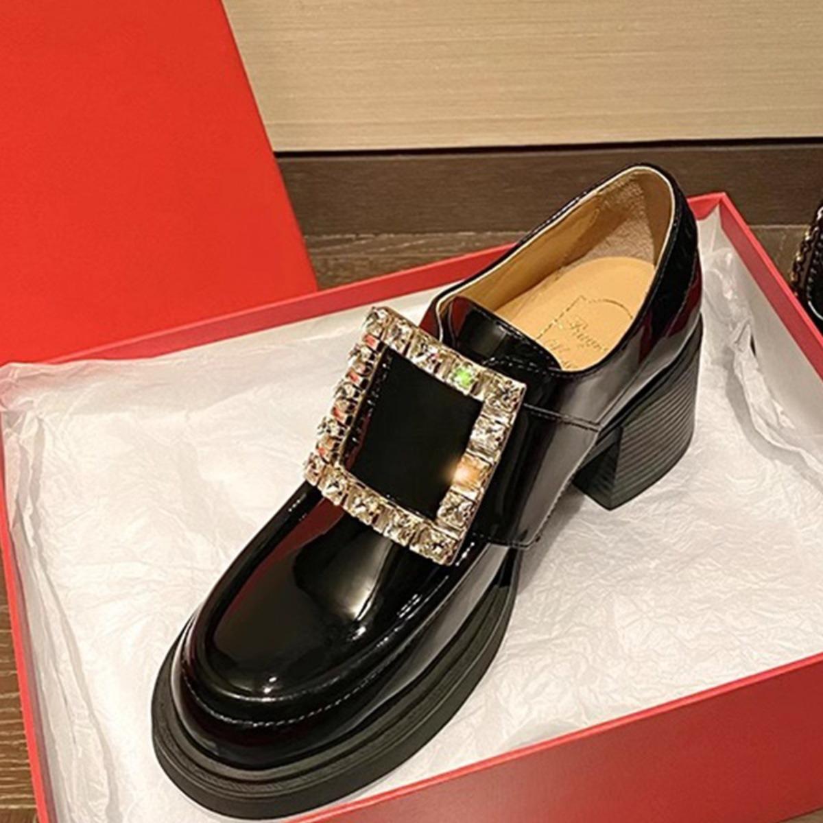 Square buckle platform loafers women s new autumn leather thick high heel black high-end British style small leather shoes 35 6627₽