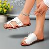 Fashion Slip Toe Sandals Summer New Retro Simple Versatile Metal One Buckle Soft Slip Anti-Slip Beach Casual Flat Flip Flops