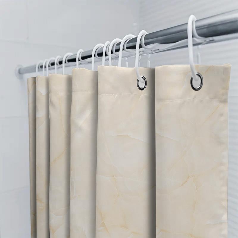 Elegant Bath Shower Curtain Made With Marble-Like Print For Bathroom Decor Waterproof Home Accessory In Beige Color (180X245Cm)