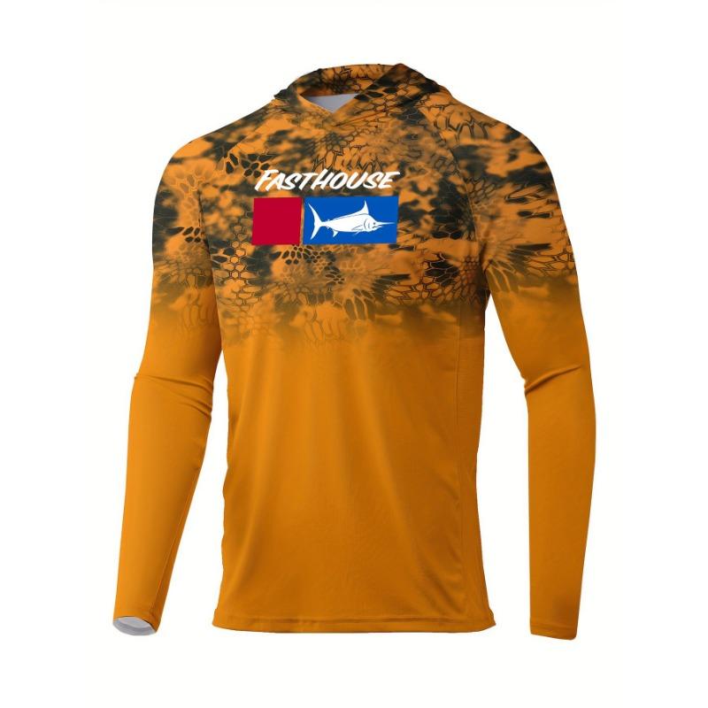 Men's Fishing Shirt Hooded Long Sleeve Sunblock UPF 50+ Outdoor Camouflage Moisture Wicking Jersey Fishing Apparel Tops