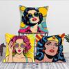 1pc Colorful Pop Art Canvas Comic Woman Pillow Case Square Bedroom Sofa Leisure Comfort Cushion Car Living Room Home Decoration