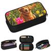 Cute Dog And The Yellow Tulip Pencil Cases for Students School Pen Box Pencil Bag Big Capacity Pencil Pouch