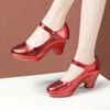 5.5cm Small Breathable Cutout Block Heels Shoes Mary Janes Soft Leather Platform Pumps for Mom Dance Model