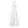House French temperament elegant retro sexy waist neck halter straps button medium length dress