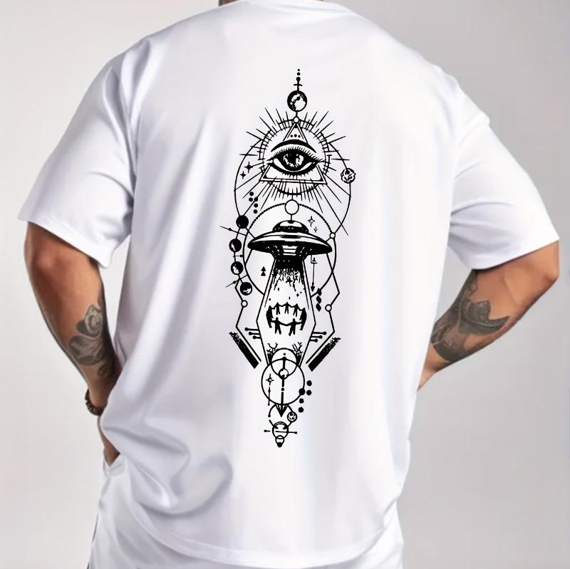 Unisexs UFO Eye Line Print Sports and Casual Versatile Short Sleeved Tshirt for Daily Street Wear Short Sleeved