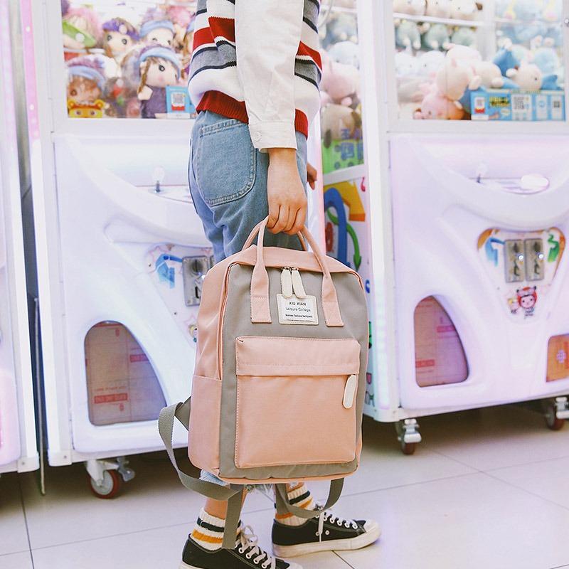 2025 Sweet Little Fresh Contrast College Wind Handbag Students' Large-capacity Waterproof Backpack Fashion Casual Versatile Backpack