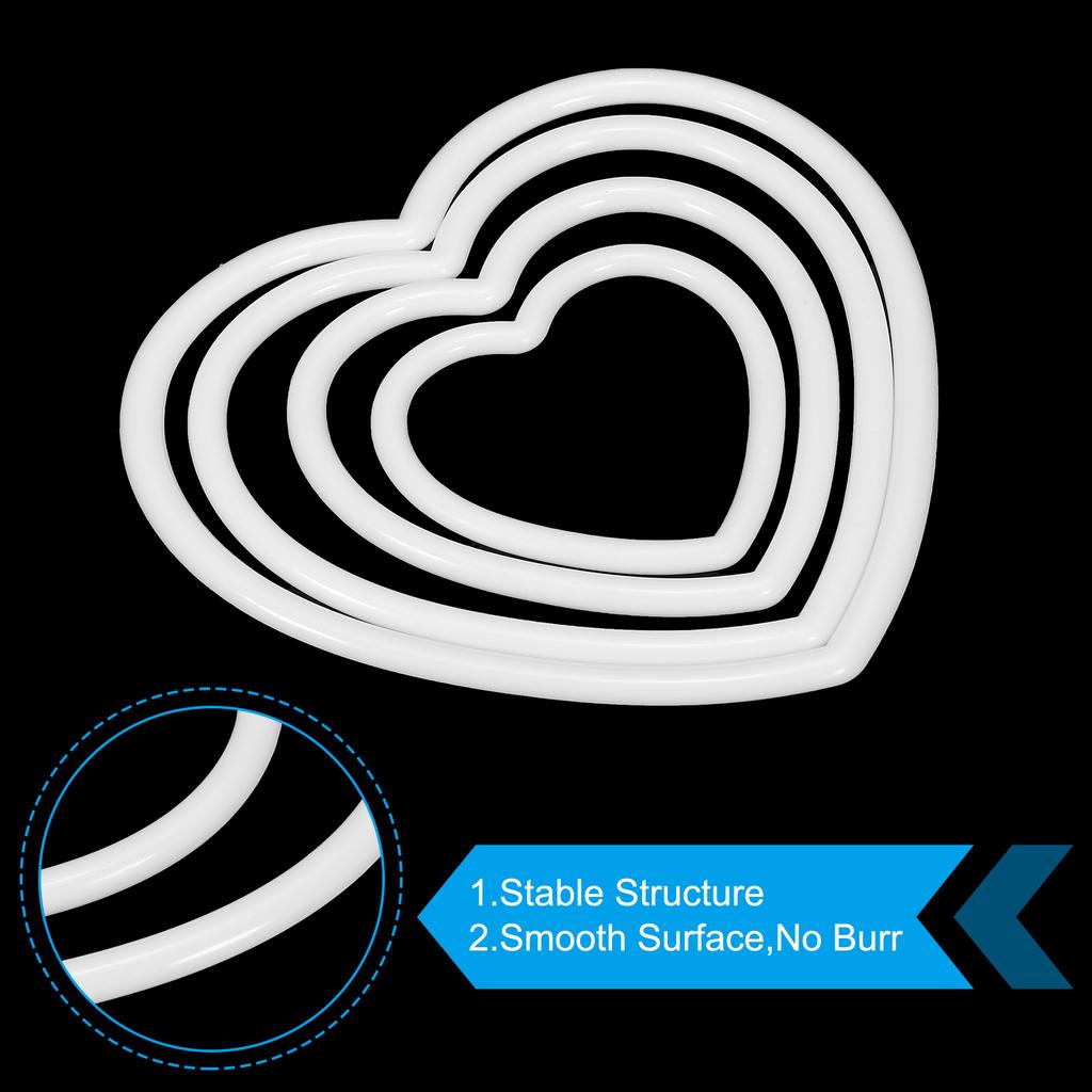 Traumfänger Ringe Set, 4 Größen Kunststoff Herzform Makramee Kranz Reifen für Zuhause Auto DIY Basteln Hochzeit, Weiß