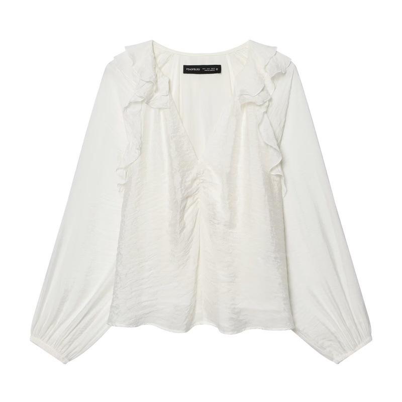 2026 Spring European & American Style Pleated Layered Decorative Shirt Extra Small