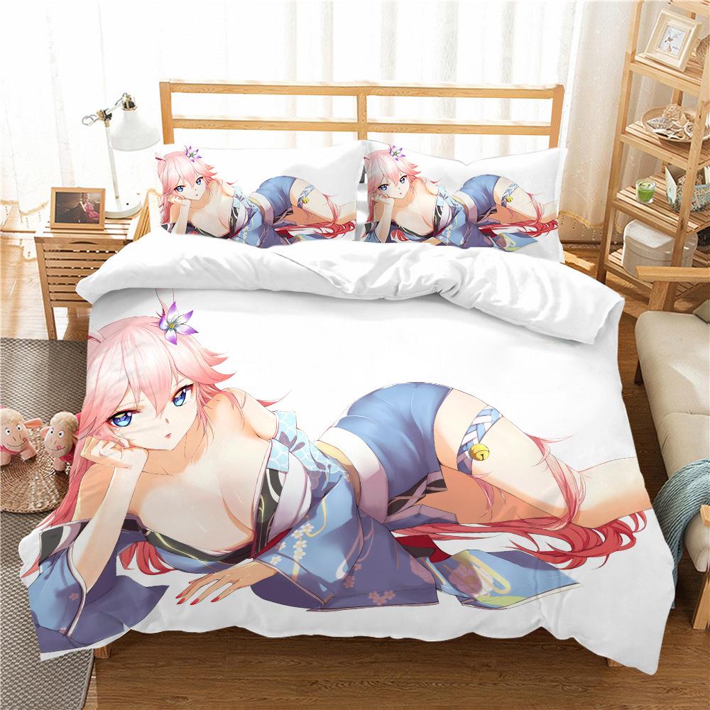 Quilt Cover Pillowcase Two Or Three-Piece Set Yae Sakura Series 3D Digital Printing Polyester