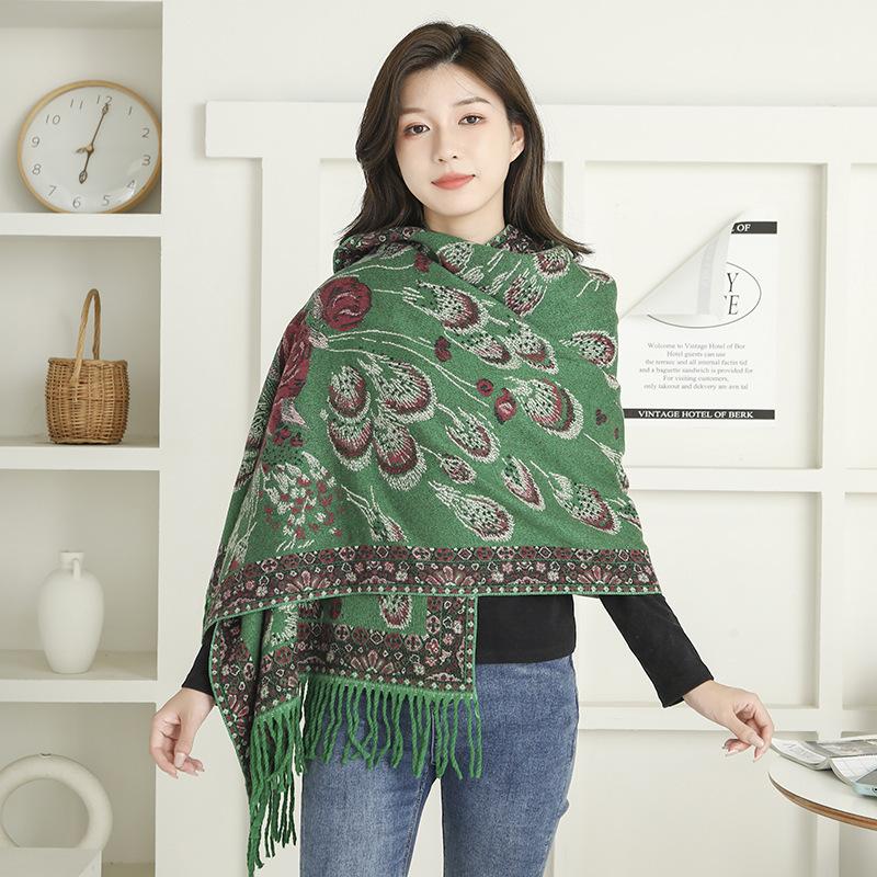 Imitation Cashmere Scarf Shawl High End Jacquard Scarf Women's Autumn and Winter Warm New Ethnic Style Shawl Outer Decoration
